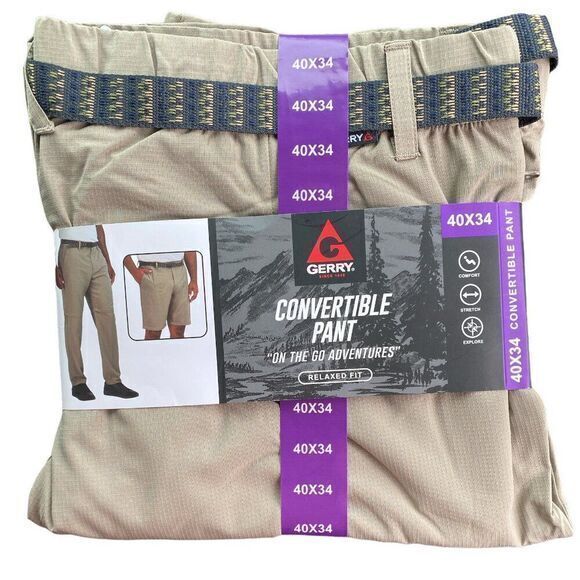 GERRY Mens Convertible Commuter Pants‎ Relaxed Fit Tan 40 x 34 New with Tags! - Picture 1 of 4
